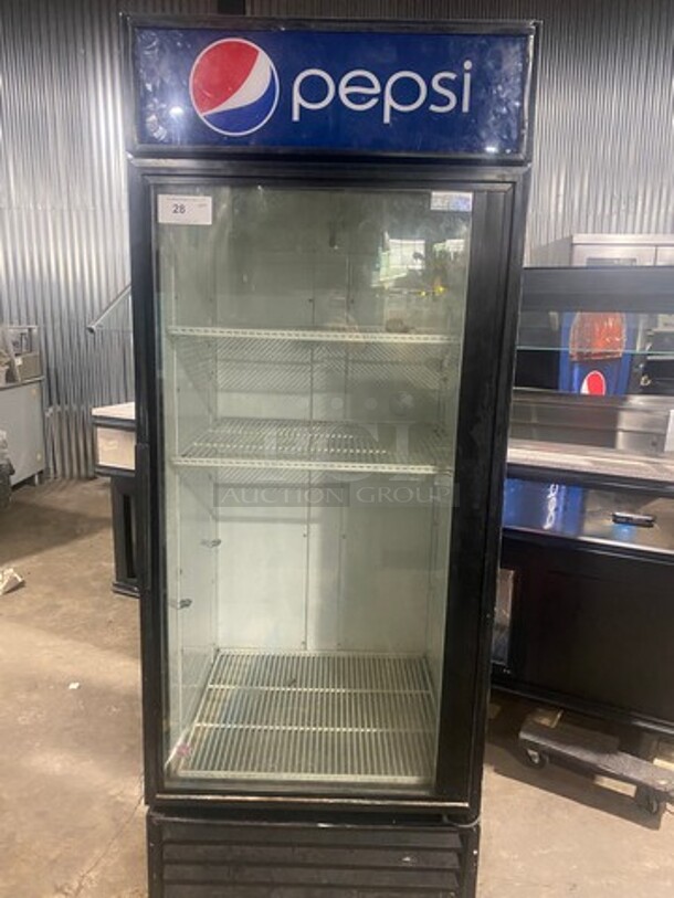 True Commercial Single Door Reach In Refrigerator Merchandiser! With View Through Door! With Poly Coated Racks! Model: GDM26 SN: 13168480 115V 60HZ 1 Phase