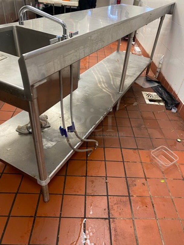 Solid Stainless Steel Work Top/ Prep Table! With Built In Hand Sink! With Faucet And Handles! With Back Splash! With Storage Space Underneath! On Legs! - Image 4 of 8