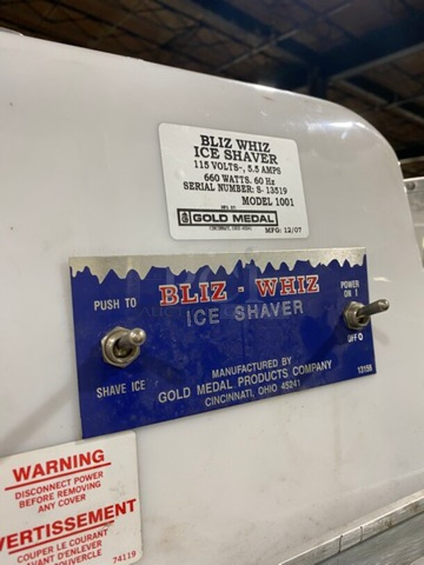 CUTE! BLIZ WHIZ Ice Shaver Snow Cone Machine! Stainless Steel! Model 1001 Serial S-13519 115V/60Hz - Image 5 of 6