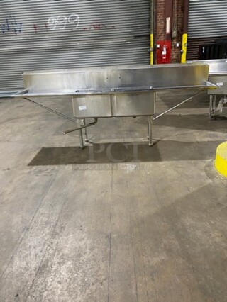 Commercial 2 Compartment Dish Washing Sink! With Dual Side Drain Board! With Back Splash! All Stainless Steel! On Legs!