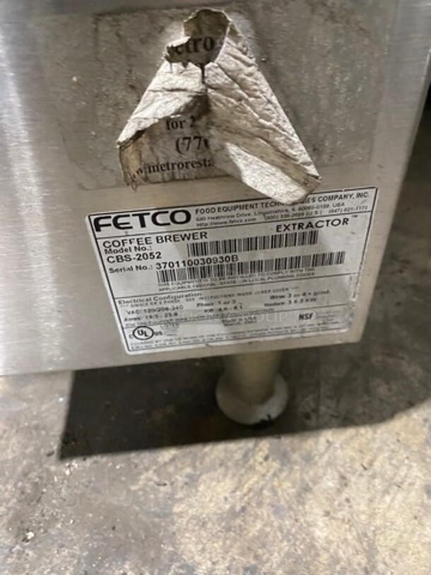 Fetco Commercial Countertop Dual Side Coffee Brewer! All Stainless Steel! On Legs! Model: CBS2052 SN: 370110030930B 120/208/240V 60HZ 1/3 Phase - Image 5 of 10