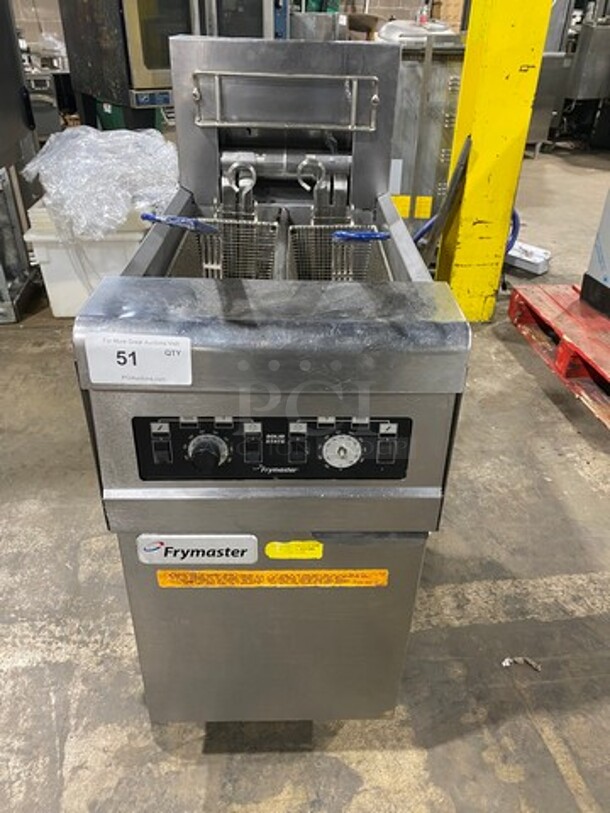 Frymaster Commercial Electric Powered Deep Fat Fryer! With Metal Frying Baskets! With Side Splashes! All Stainless Steel! On Casters! Model: RE1142SE SN: 1508NA0057 208V 60HZ 3 Phase - Item #1047082
