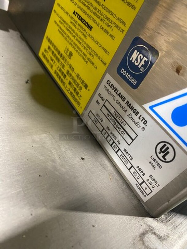 New! Never Used! Cleveland Commercial Countertop Electric Powered Jacketed Tilting Soup Kettle! On Equipment Stand! All Stainless Steel! On Legs! Model: TKET12T SN: WT680804C01 240V 60HZ 3 Phase - Image 10 of 12