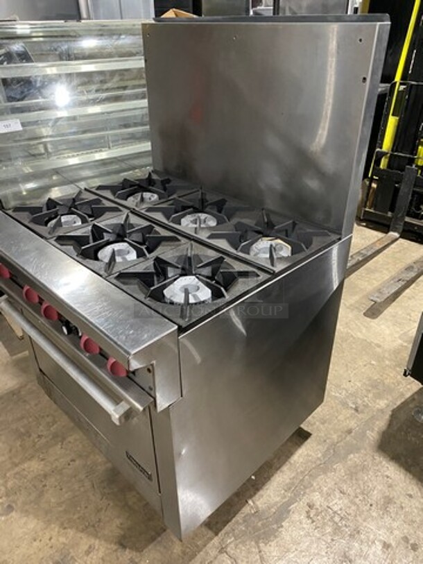 Therma Tek Commercial Natural Gas Powered 6 Burner Stove! With Raised Back Splash! With Oven Underneath! All Stainless Steel! On Legs! - Image 3 of 9