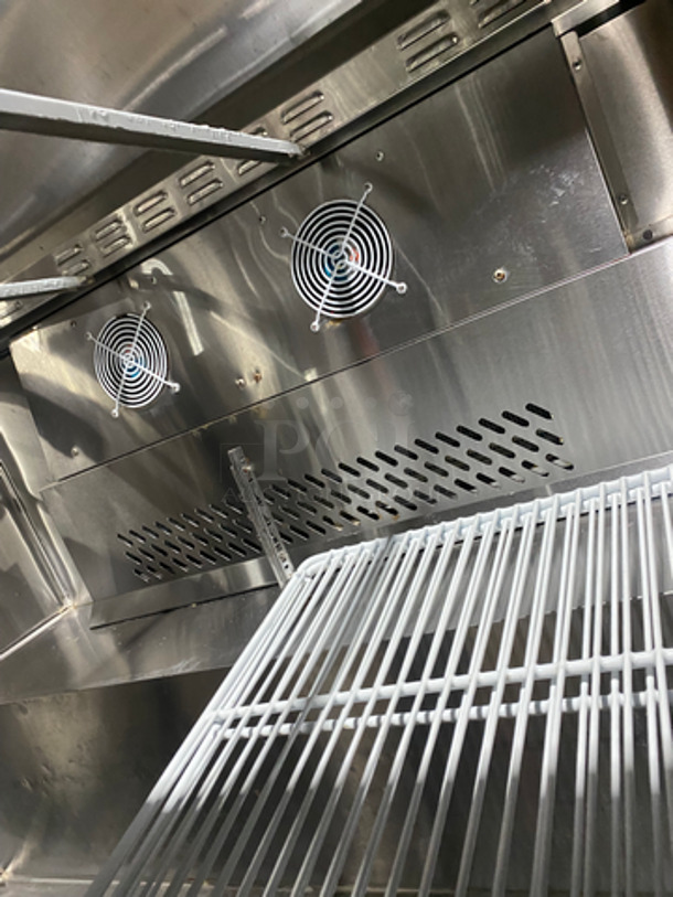 WOW! Bison Commercial Refrigerated Mega Top Sandwich Prep Table! With 2 Door Storage Space Underneath! With Poly Coated Racks! Not Tested! All Stainless Steel! On Casters! Model: BST4818 SN: BST481800317051100K80023 115V 60HZ 1 Phase - Image 6 of 9
