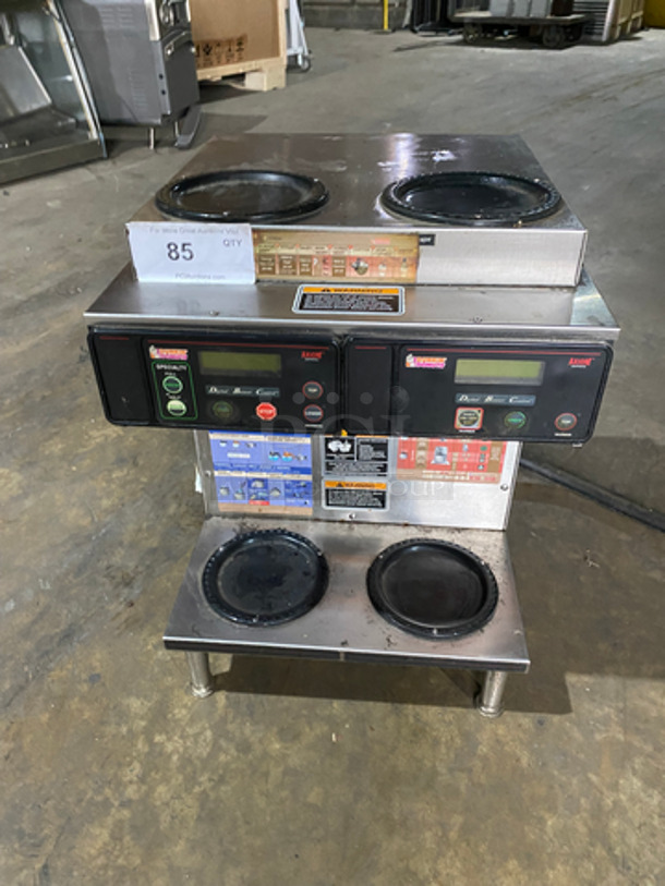 Bunn Commercial Countertop Dual Coffee Brewing Machine! With 4 Coffee Pot Warming Stations! All Stainless Steel! On Small Legs! Model: AXIOM2/2TWIN SN: AXTN015795 120/208/240V 60HZ 1 Phase