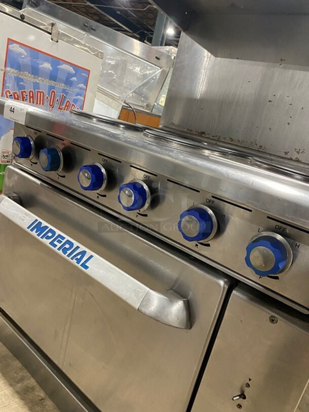 Sweet! Imperial Electric Powered 6 Burner Hot Plate Range! With Full Size Oven Underneath! With Raised Back Splash & Salamander Shelf! All Stainless Steel! - Image 8 of 9