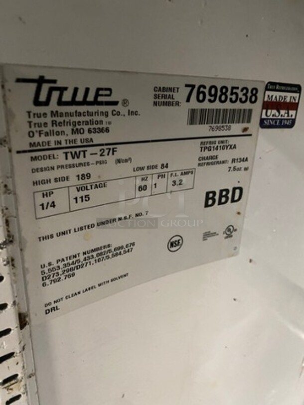 True Commercial Single Door Lowboy/Worktop Freezer! With Back Splash! All Stainless Steel! Model: TWT27F SN: 7698538 115V 60HZ 1 Phase - Image 8 of 10