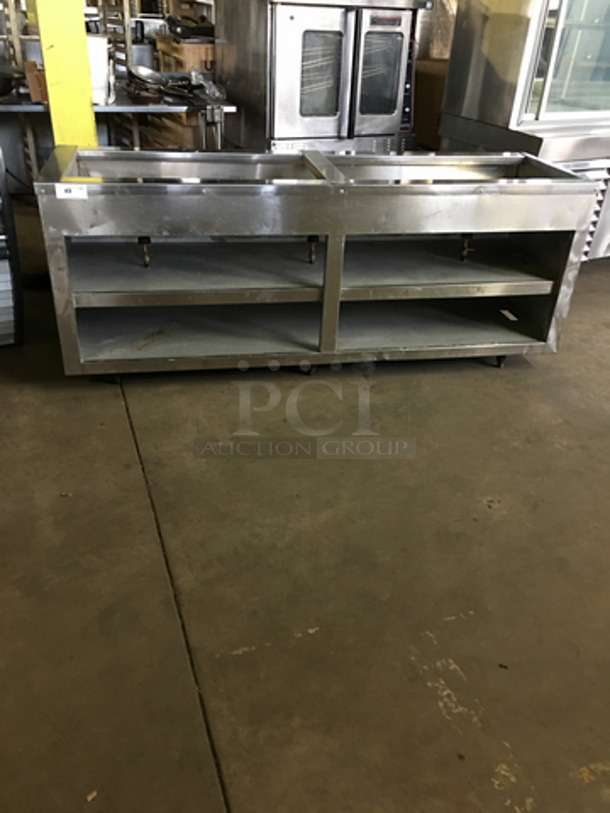 Commercial Natural Gas Powered 6 Pan Steam Table! With Shelf Storage Underneath! All Stainless Steel! On Legs!