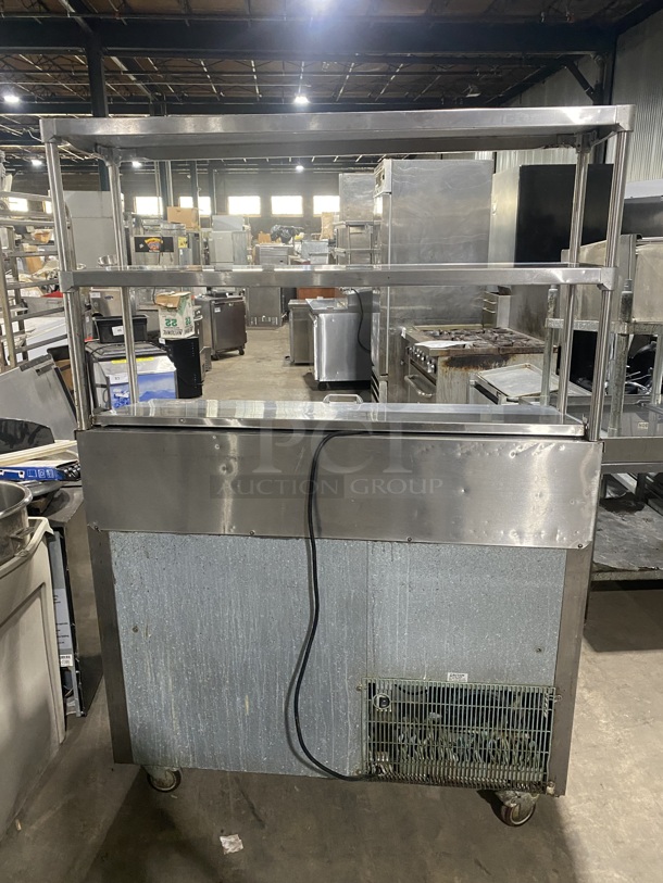 Leader All Stainless Steel Commercial Pizza Prep Table w/ 2 Tier Double Overhead Shelf!  On Commercial Casters! Working When Removed! - Image 3 of 8