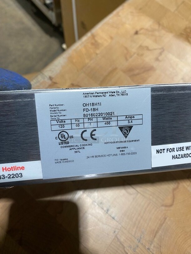 WOW! NEW IN BOX! APW Wyott High Wattage Calrod Strip Food Warmer With Toggle Control! MODEL FD18H SN:8016022010021 120V 1PH! Working! - Image 6 of 9