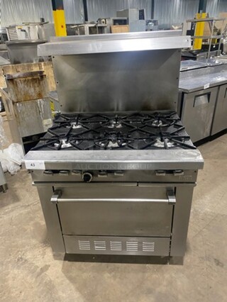 Garland Commercial Natural Gas Powered 6 Burner Stove! W/ Oven Underneath! Stainless Steel W/ Back Splash And Salamander Shelf! On Casters!