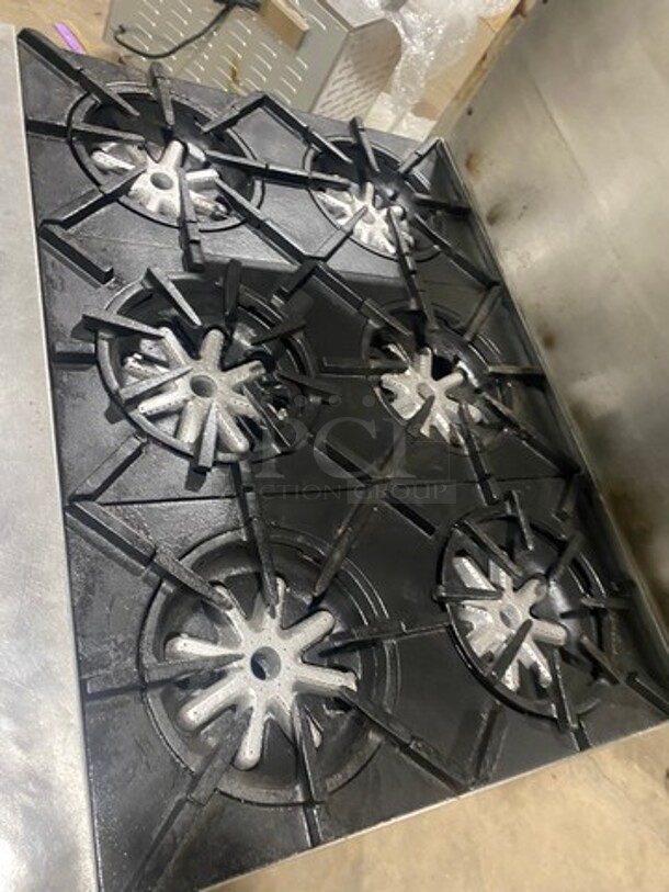 Garland Commercial Natural Gas Powered 6 Burner Stove! W/ Oven Underneath! Stainless Steel W/ Back Splash And Salamander Shelf! On Casters! - Image 5 of 9