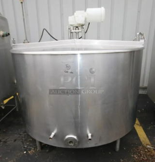Chester-Jensen Batch Stainless Steel Commercial Floor Style 500 Gallon Jacketed Mix Tank w/ Hinge Lid.
