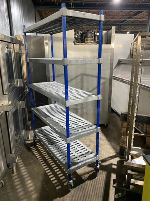 Poly Coated 5 Tier Shelf! On Casters! BUYER MUST DISMANTLE! PCI CANNOT DISMANTLE FOR SHIPPING! PLEASE CONSIDER FREIGHT CHARGES! - Image 2 of 7