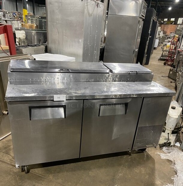 True Commercial Refrigerated Pizza Prep Table! With 2 Door Storage Space Underneath! All Stainless Steel! On Casters! Model: TPP67 SN:9419953 115V 1PH 