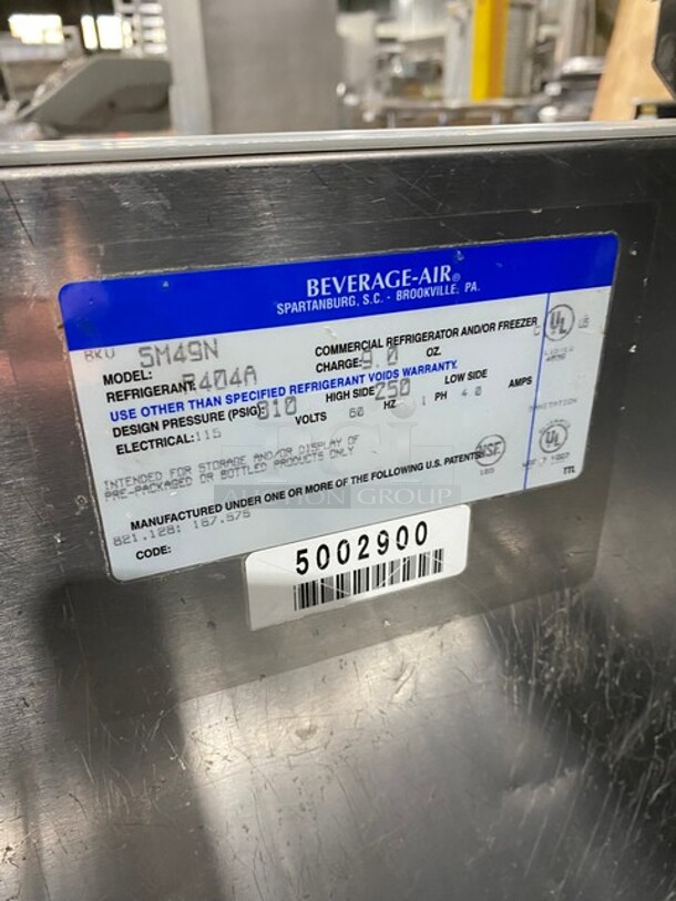 Beverage Air Single Side Access Milk Cooler! Stainless Steel! On Casters! Model: SM49N SN:5002900 115V 1PH - Image 6 of 7