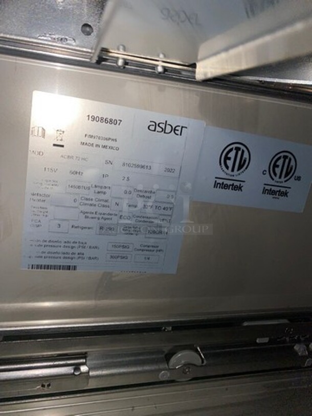 SLIGHTLY USED! LATE MODEL! 2022 Asber Commercial Refrigerated 4 Drawer Chef Base! All Stainless Steel! On Casters! POWERS ON, DOES NOT GET DOWN TO TEMPERATURE! Model: ACBR72HC SN: 8102599613 115V 60HZ 1 Phase - Image 7 of 8