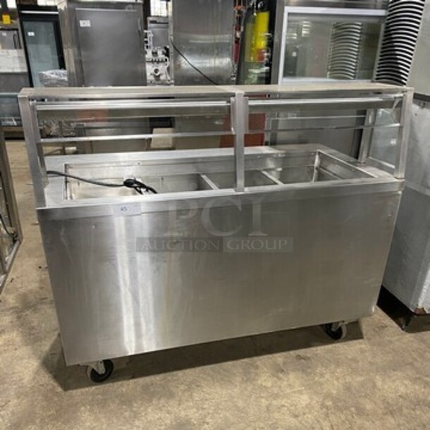 Craig Commercial Refrigerated Food Serving Station Counter/Cold Pan! With Sneeze Guard! With Underneath Storage Space! All Stainless Steel Body! On Casters! Model: LB530SC