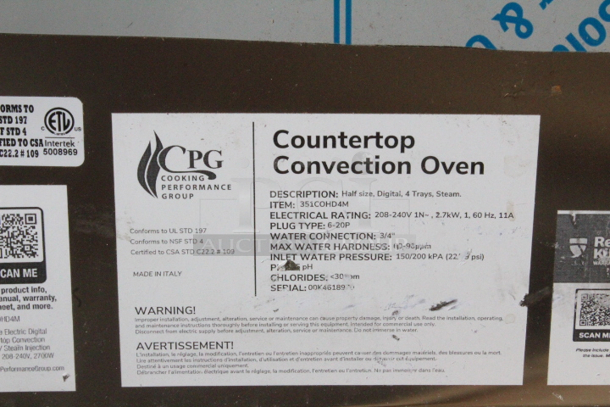 BRAND NEW SCRATCH & DENT! Cooking Performance Group Coh-D4-M Electric Digital Countertop 4 Tray Half Size Convection Oven With Steam Injection -208-240V, 2700W - Image 6 of 6
