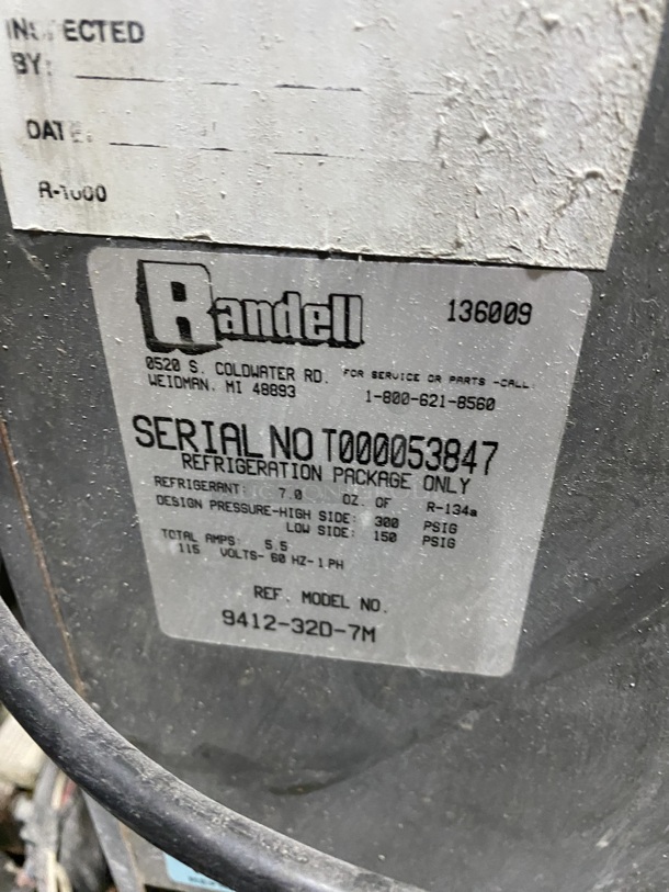 Nice! Randell Refrigerated 2 Drawer Bain Marie/Sandwich Prep Table! Model 9412-32D-7M Serial T000053847! 115V 1 Phase! On Casters! - Image 7 of 8