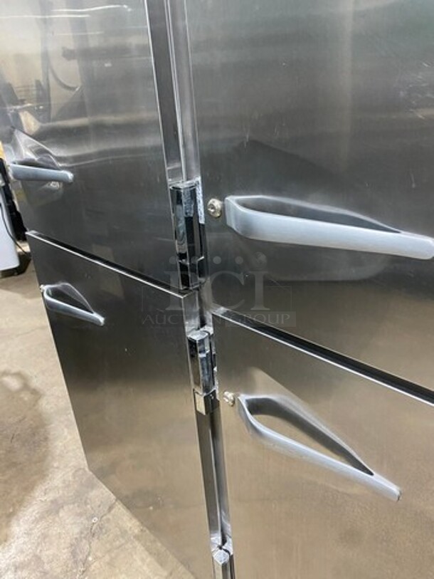 Traulsen Commercial 4 Split Door Reach In Cooler! With Poly Coated Racks And Built In Pan Racks! All Stainless Steel! On Casters! Model: AHT232NUT122 SN: T722770L99 115V 1 Phase - Image 12 of 12