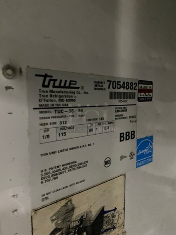 True Commercial 2 Door Lowboy/Worktop Cooler! All Stainless Steel! WORKING WHEN REMOVED! Model: TUC3634 SN: 7054882 115V 60HZ 1 Phase - Image 6 of 7