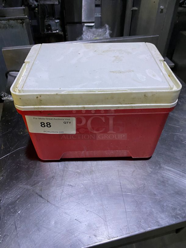 Igloo Red And White Poly Portable Cooler! With Lid And Handle! - Image 1 of 6