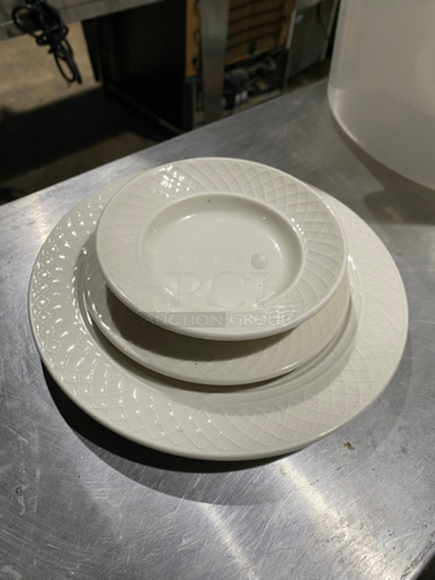 Homer Laughlin White Ceramic Assorted Size Plates! Includes Black Poly Crate! 2x Your Bid! - Image 4 of 8