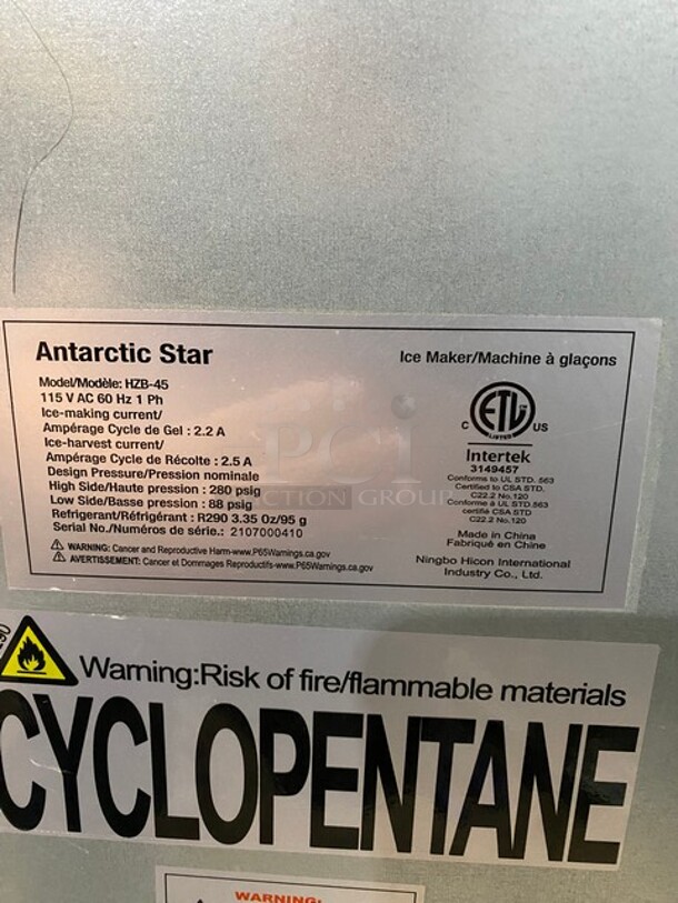 Antarctic Star Stainless Steel Commercial Undercounter Self Contained Ice Machine! MODEL HZB-45 SN; 2107000410 115 Volts, 1 Phase - Image 7 of 9