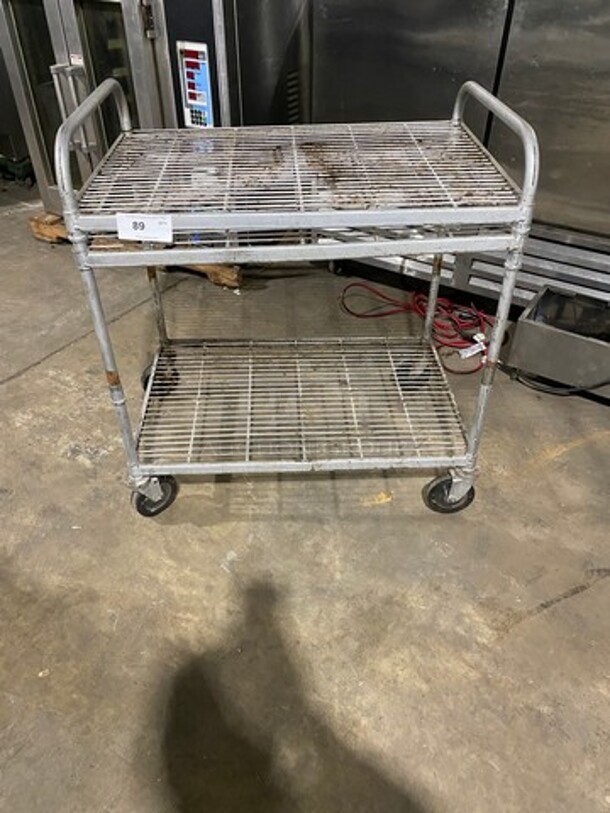 Metal Commercial 2 Tier Cart! With Dual Side Push Handles! On Casters!
