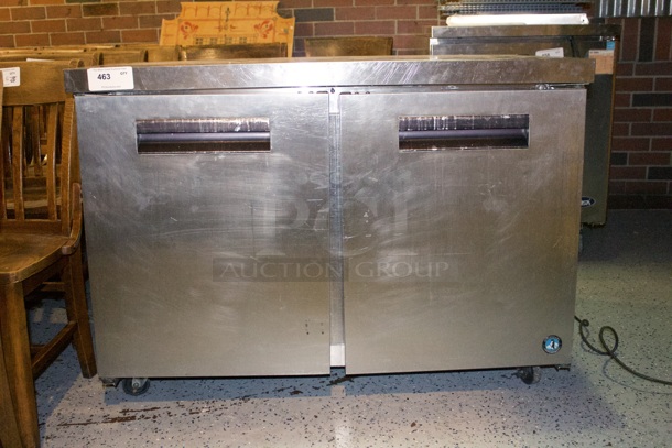 Hoshizaki CRMR48-12, Refrigerator, Two Section Undercounter, Stainless Doors On Commercial Casters. Tested. Turns On. 