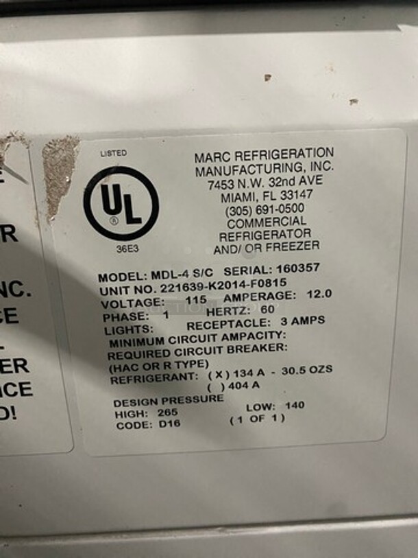 Marc Refrigeration Deli Display Case! Stainless Steel! MODEL MDL4S/C SN:160357 115V 1PH! - Image 9 of 10