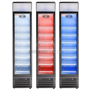 BRAND NEW SCRATCH & DENT! Galaxy GDN-5 16 9/16" Black Swing Glass Door Merchandiser Refrigerator with Red, White, and Blue LED Lighting