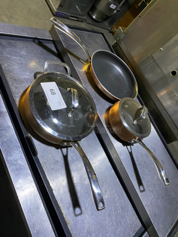 Belgique 3 Piece Cookware! 2 Sauté Pans And Frying Pan! In Copper! 3x Your Bid! - Image 4 of 4