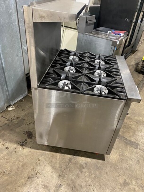 Sunfire Commercial Natural Gas Powered 6 Burner Stove! With Raised Back Splash And Salamander Shelf! With Oven Underneath! All Stainless Steel! On Casters! - Image 4 of 9