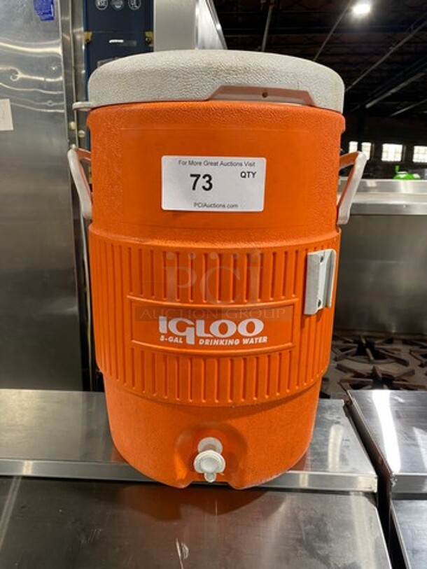 Igloo Orange And White Poly Portable 5 Gallon Beverage Cooler! With Lid! With Side Handles! - Image 1 of 8