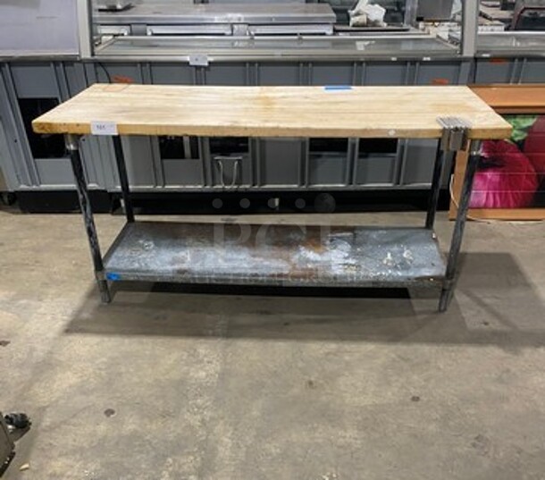 Commercial Butcher Block Table! With Storage Space Underneath! Stainless Steel Body! On Legs!