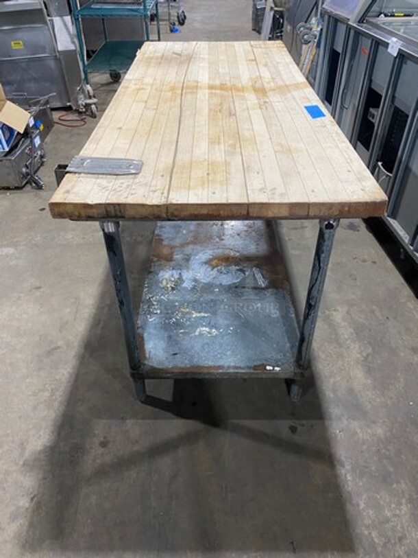 Commercial Butcher Block Table! With Storage Space Underneath! Stainless Steel Body! On Legs! - Image 2 of 8
