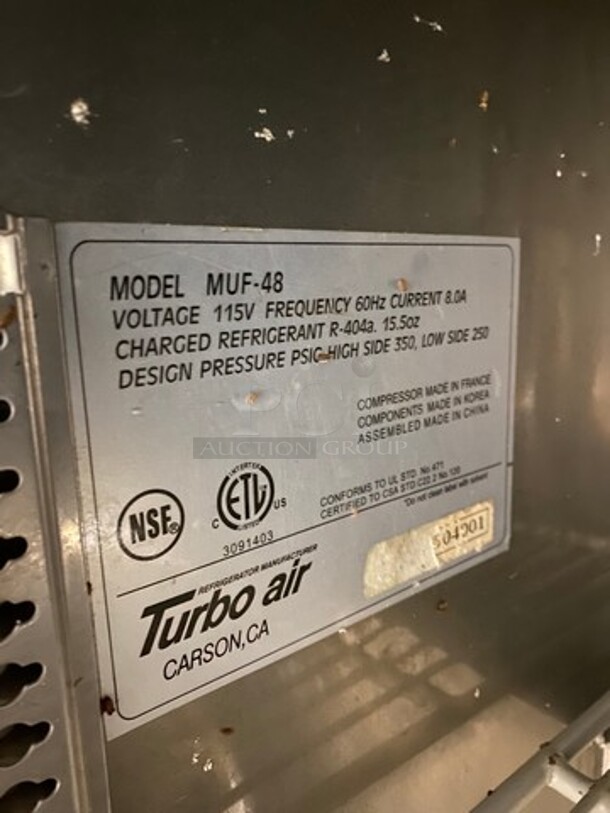 Turbo Air Commercial 2 Door Lowboy/Worktop Freezer! With Poly Coated Racks! All Stainless Steel! Model: MUF48 115V 60HZ 1 Phase - Image 7 of 8
