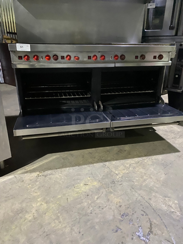 AN AMAZING FIND! Vulcan Commercial Natural Gas Powered 36 Inch French Top/24 Inch Flat Griddle Combo! With Backsplash & Overhead Salamander Shelf! With 2 Full Size Ovens Underneath! With Metal Oven Racks! All Stainless Steel! On Casters! Model: E60FL227 SN: 481550759 208/240V 1 Phase - Image 7 of 11