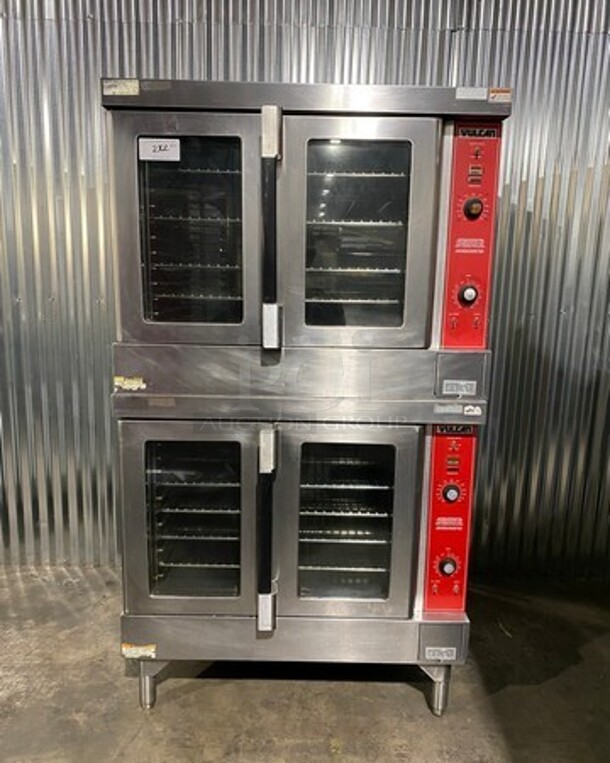 Vulcan Commercial Natural Gas Powered Double Deck Convection Oven! With View Through Door! Metal Oven Racks! All Stainless Steel! On Legs! 2x Your Bid Makes One Unit! WORKING WHEN REMOVED! Model: VC4GD64 SN: 481582088