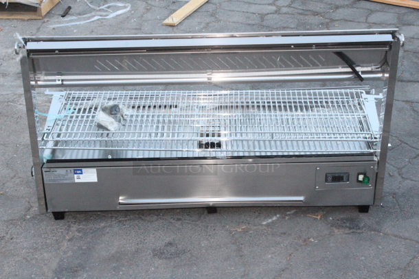 BRAND NEW SCRATCH & DENT! ServIt HDM-48 48" Self / Full Service 3 Shelf Countertop Heated Display Case with Sliding Doors - 120V, 1800W. Glass is Broken. S/N:1408409300065 - Image 3 of 7
