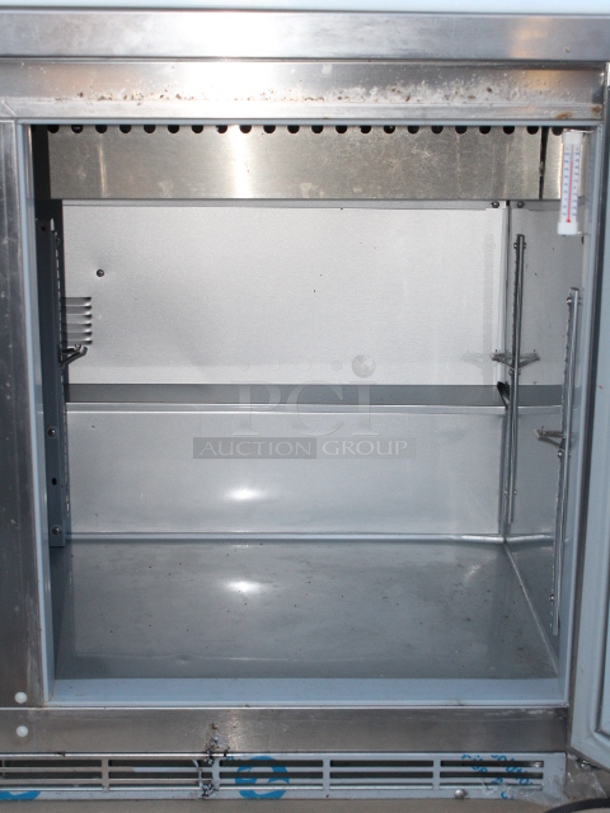 Beverage-Air SPE72HC-18 Elite Series 72" 3 Door Refrigerated Sandwich Prep Table, 115v, 9.6Amp, 1ph, 60hz. In Proper Working Condition. Appears the unit may have been used once or twice.  - Image 8 of 10
