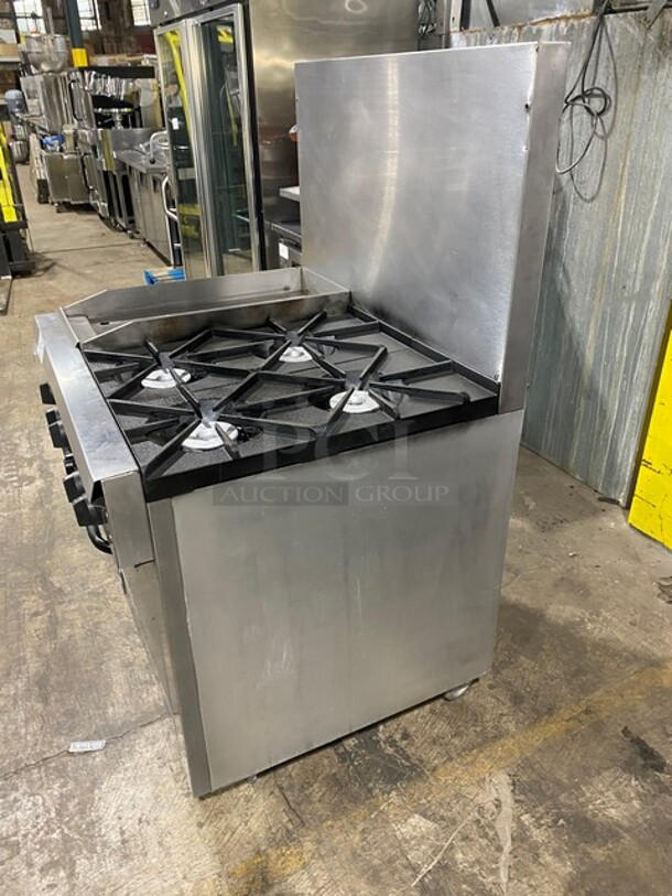 SouthBend Commercial Natural Gas Powered Split Top 4 Burner Stove! With Left Side Flat Griddle! With Full Sized Oven Underneath! With Backsplash! All Stainless Steel! With Metal Oven Racks! On Casters! Model: X336D-1GL SN: 04C65469! - Image 2 of 12