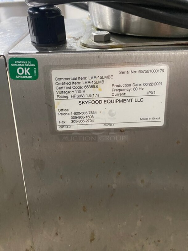 SUPER! 2021 Skyfood Commercial Floor Style Food Blender! All Stainless Steel! Model LAR15LMB Serial 657581000179! 115V! WORKING WHEN REMOVED! - Image 7 of 8
