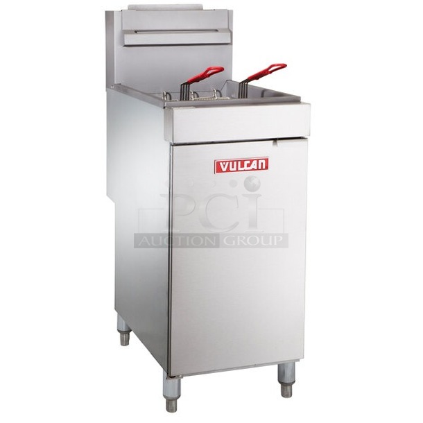 BRAND NEW SCRATCH & DENT! Vulcan LG300-1 35-40 lb. Natural Gas Floor Fryer - 90,000 BTU. Unit is dented, Missing Fry Baskets. S/N: DV 1175704 - Image 1 of 8