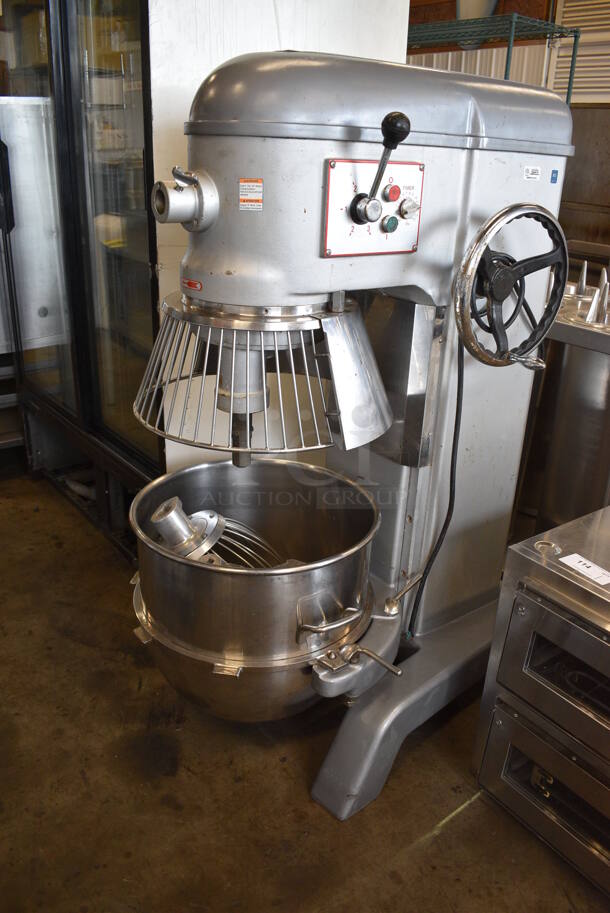 Anvil Model MIX8160 Metal Commercial Floor Style 60 Quart Dough Mixer w/ Stainless Steel Mixing Bowl, Whisk and Paddle Attachments. 220 Volts, 1 Phase. 31x40x56