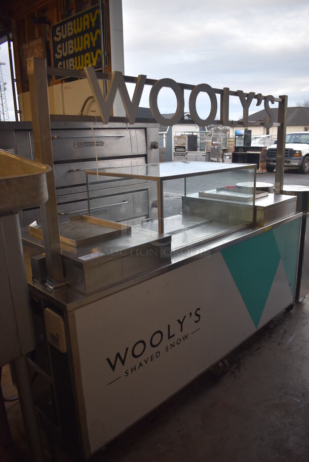 Stainless Steel Commercial Portable Shaved Ice Prep Station Stand w/ Beverage Air UCF20 Single Door Undercounter Freezer, Beverage Air UCR34Y 2 Door Cooler w/ Glass Top Case and Sneeze Guard on Commercial Casters. 208-250 Volts, 1 Phase. 85x30x73 - Image 2 of 12