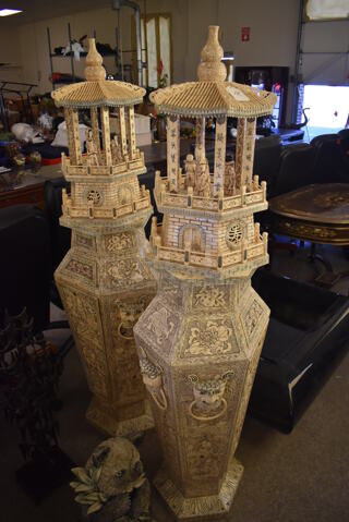 2 VINTAGE Hand Carved Chinese Bone Statues That Weave a Tale of Women Waiting for Their Warriors To Return Home and Warriors Being at War and Reminiscing About the Pleasures of Home. 2 Times Your Bid!